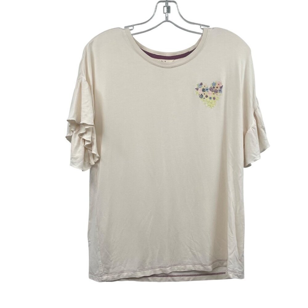 Matilda Jane Womens Embroidered Top Short Ruffle Sleeve Cream/Multi Size Small